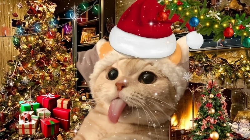 Meme mèo noel cute mang đến những khoảnh khắc dễ thương trong mùa Giáng Sinh.