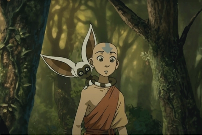 Aang trong Avatar The Last Airbender cùng sinh vật tai dài trên vai