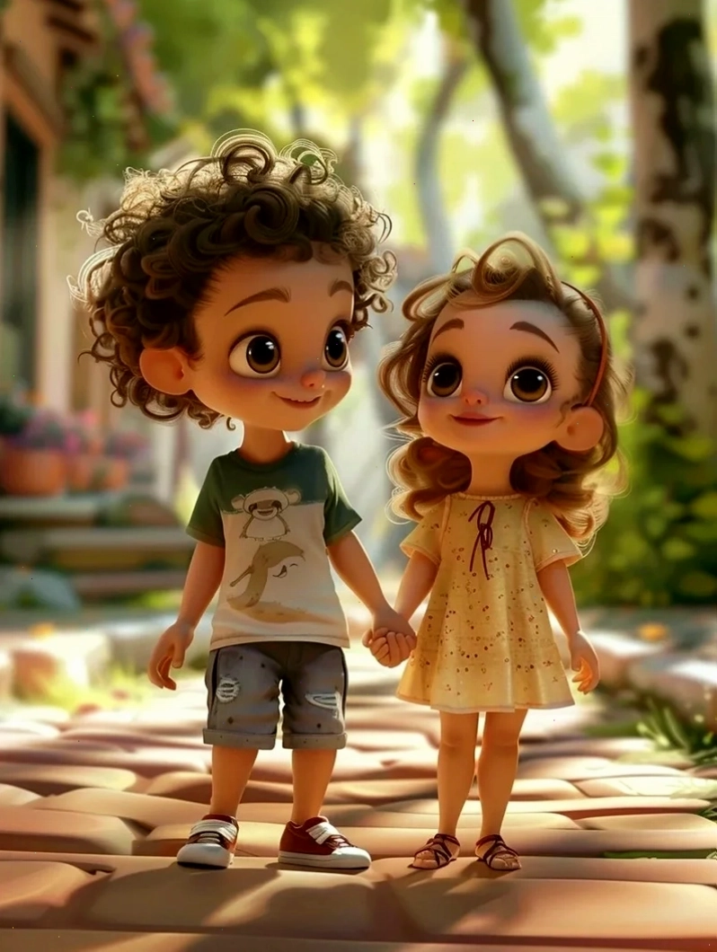Ảnh cặp đôi chibi đáng yêu với trang phục đồng điệu