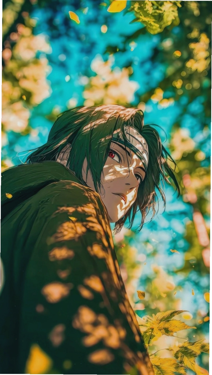 Ảnh Itachi Uchiha với mái tóc dài và biểu cảm bí ẩn