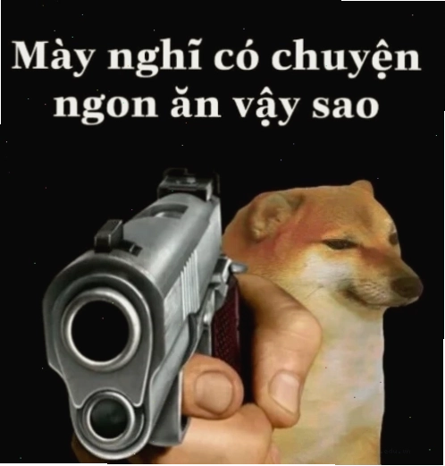 Ảnh meme Cheems cầm súng trông rất ngầu và có chút hài hước