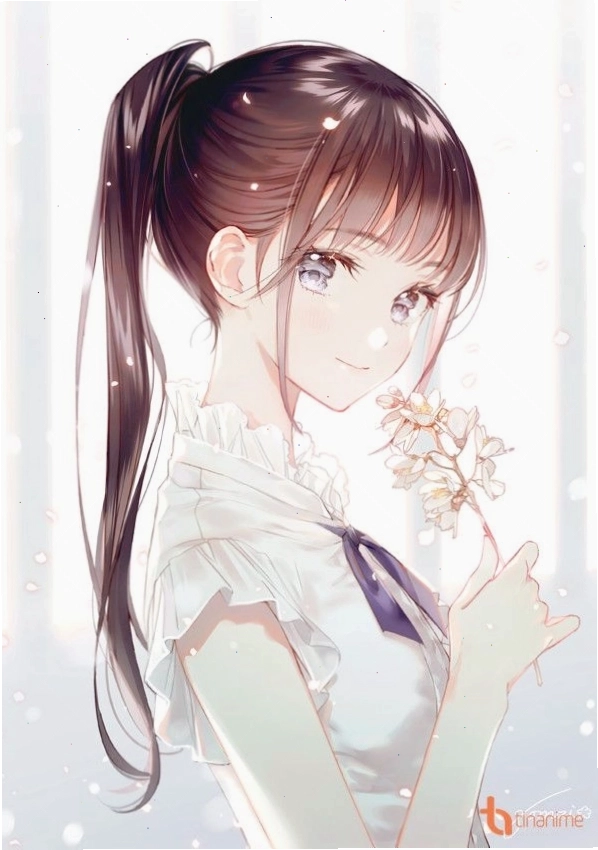 Anime girl với mái tóc dài và biểu cảm trầm tư