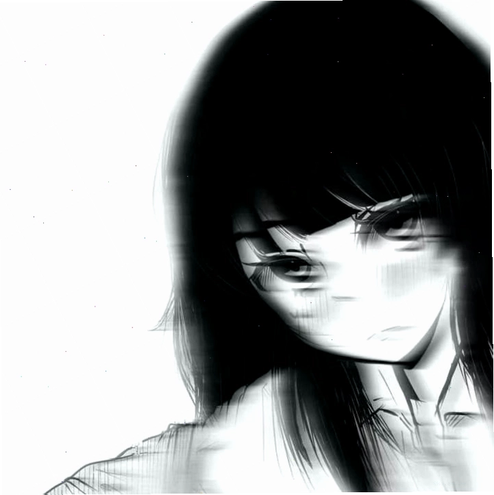 Avatar anime trắng đen với đường nét rõ ràng và biểu cảm nhân vật mạnh mẽ