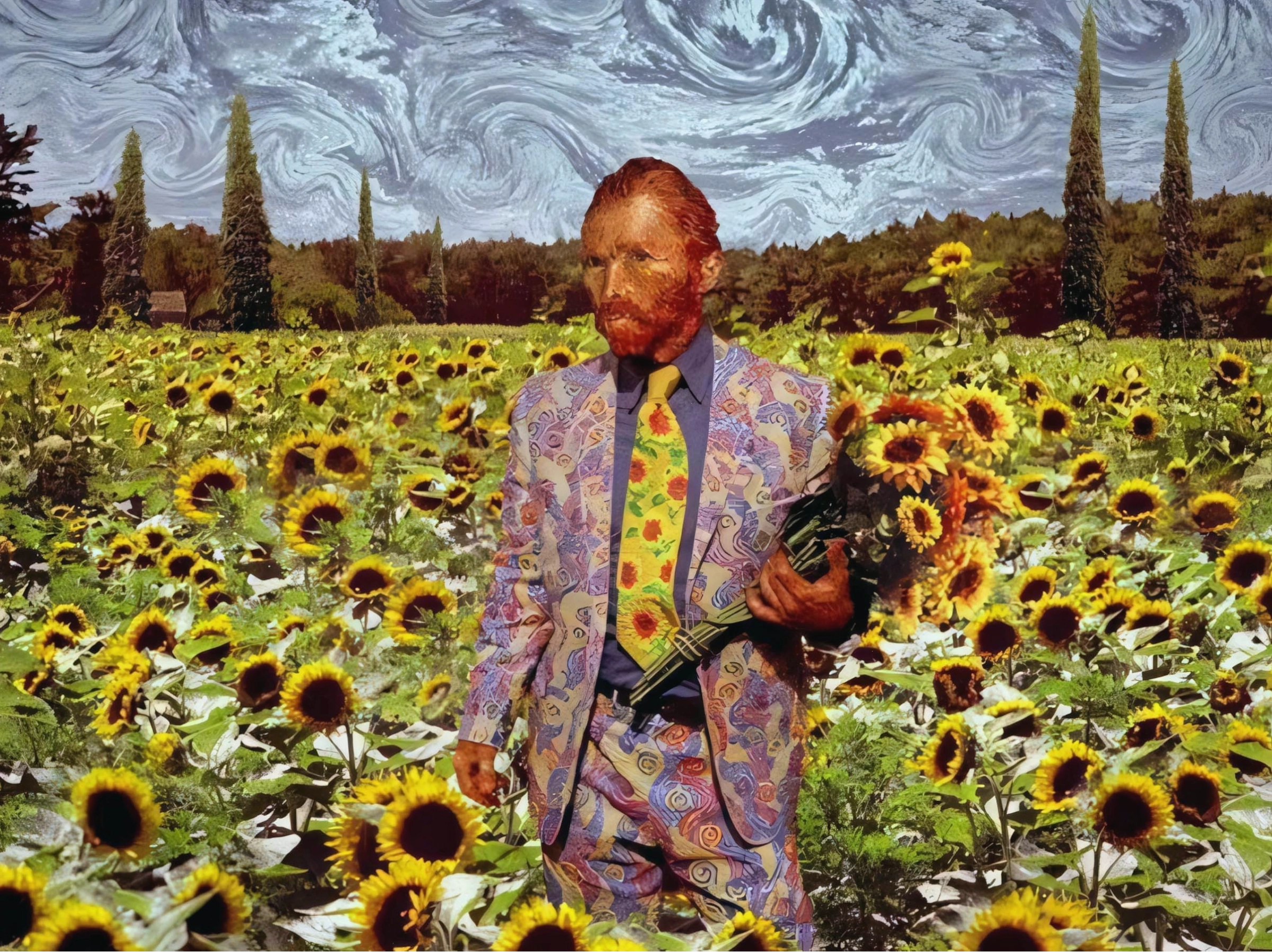 Bức ảnh nghệ thuật hoa hướng dương theo phong cách Van Gogh