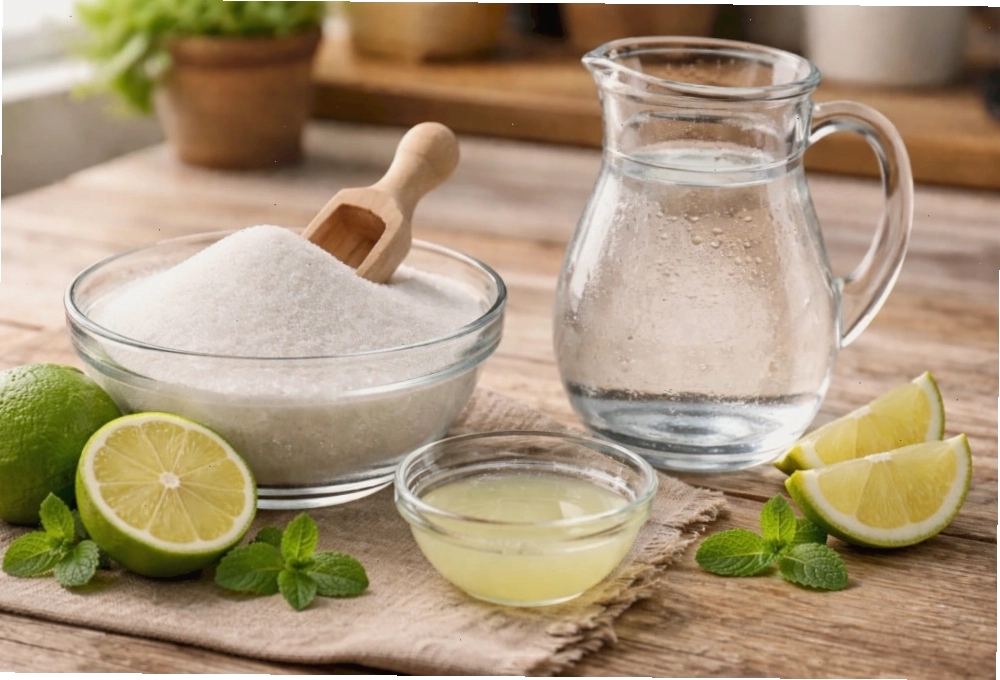 Các nguyên liệu để pha nước đường tỷ lệ 2:1