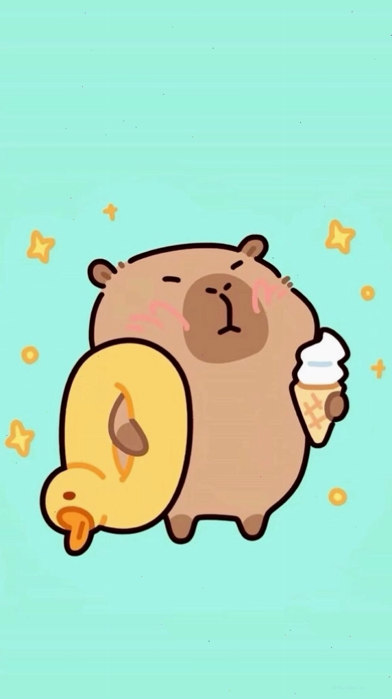 Capybara cõng vịt vàng, vô tri trên nền xanh