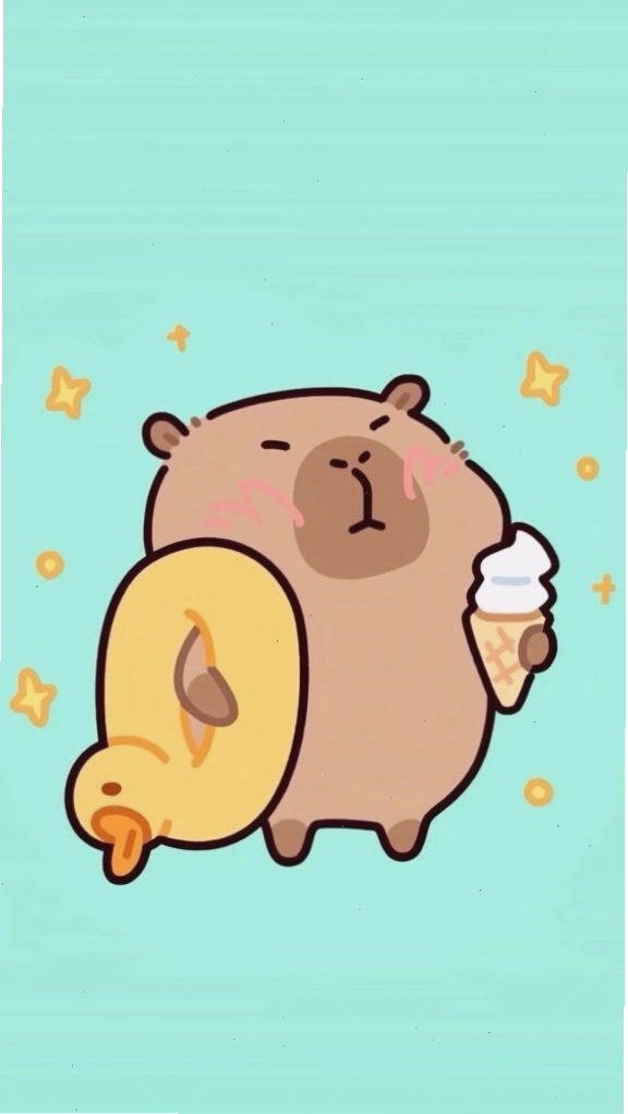 Capybara cõng vịt vàng, vô tri trên nền xanh
