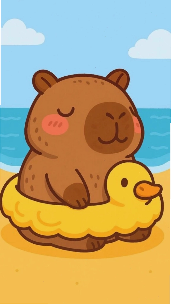 Capybara thư giãn tắm biển trên phao vịt