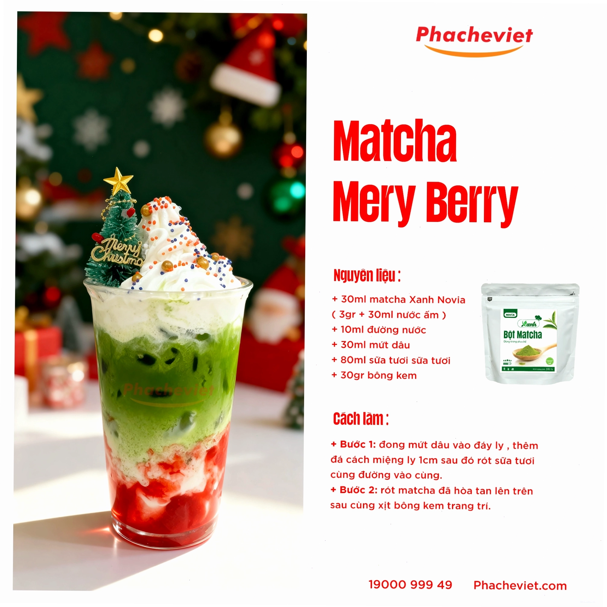 Công thức pha chế Matcha Mery Berry với màu sắc bắt mắt