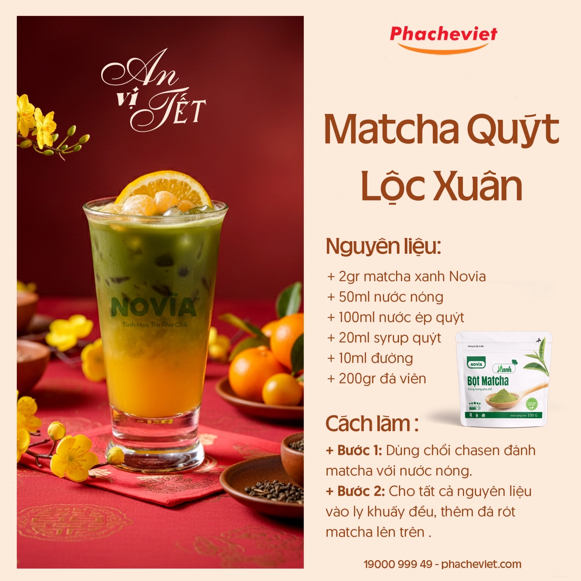 Công thức pha chế Matcha Quýt Lộc Xuân với sắc xanh dịu mát