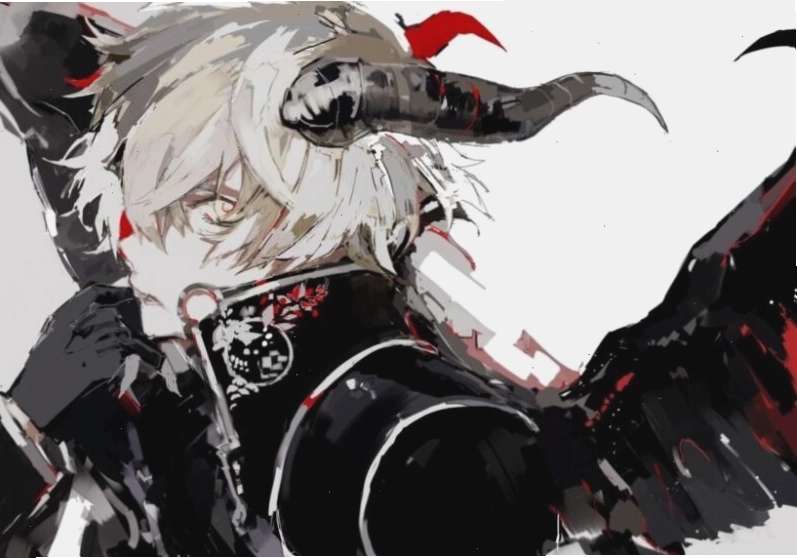 Hình ảnh anime ác quỷ có sừng, ma mị với ánh nhìn đầy quyền lực