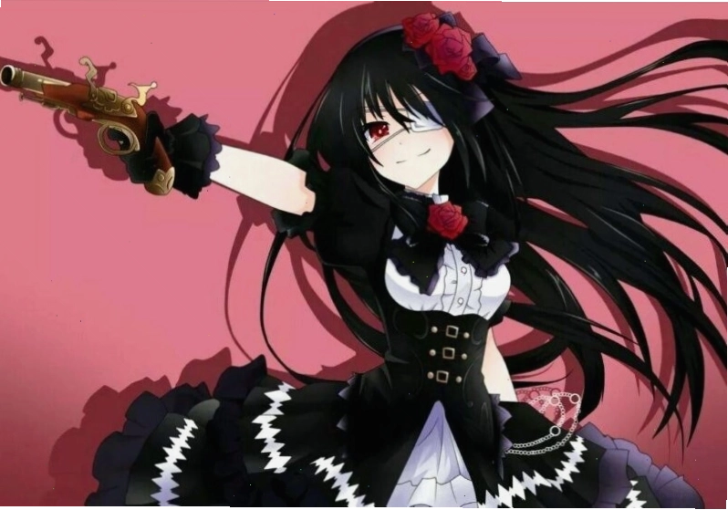 Hình ảnh anime ác quỷ nữ cầm súng, thể hiện sự mạnh mẽ và nguy hiểm