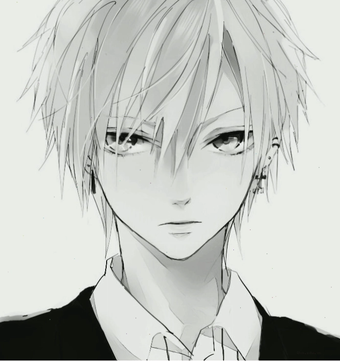 Hình ảnh anime boy đen trắng lạnh lùng với biểu cảm bí ẩn