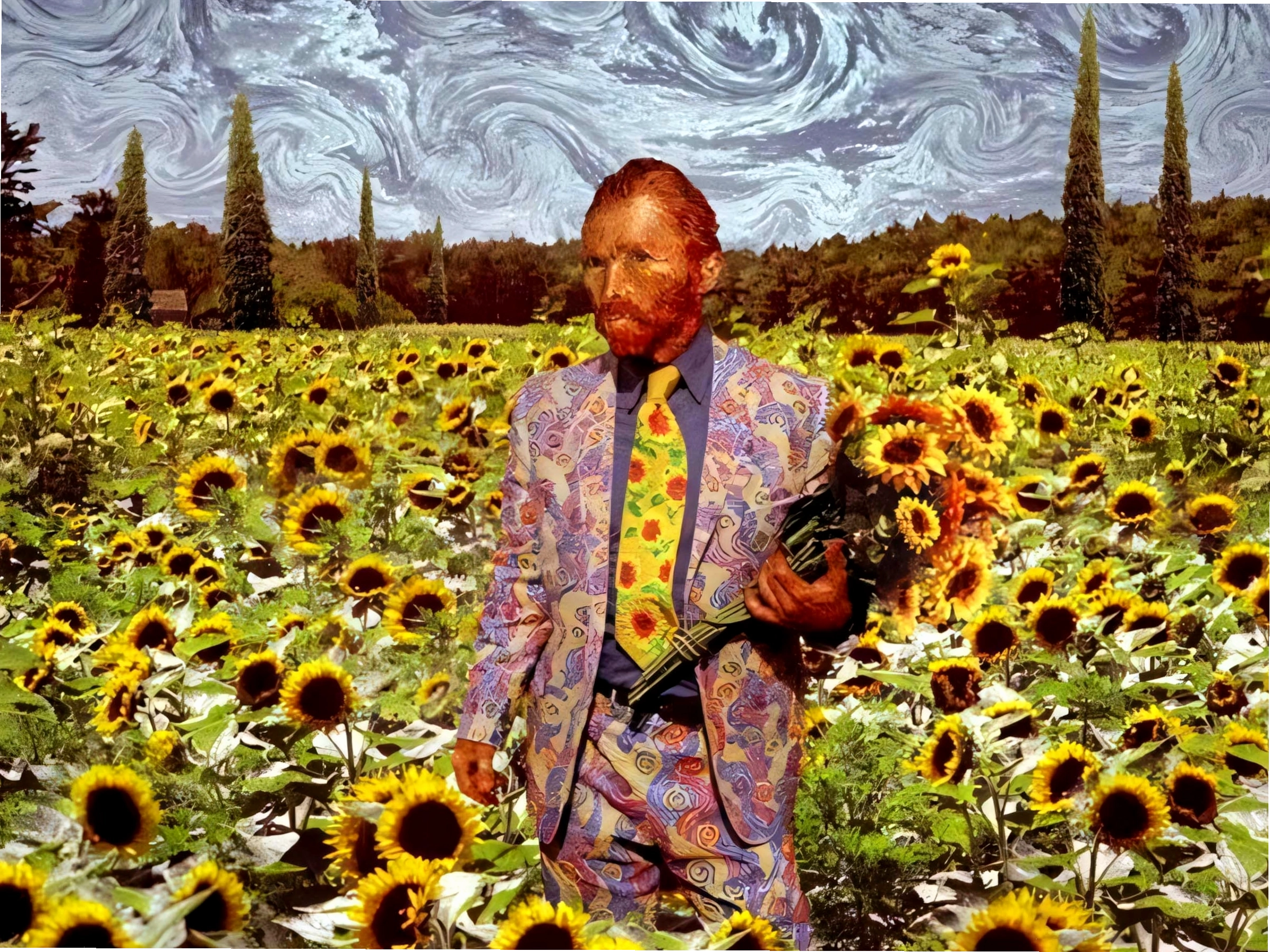 Hình nền hoa hướng dương theo phong cách Van Gogh