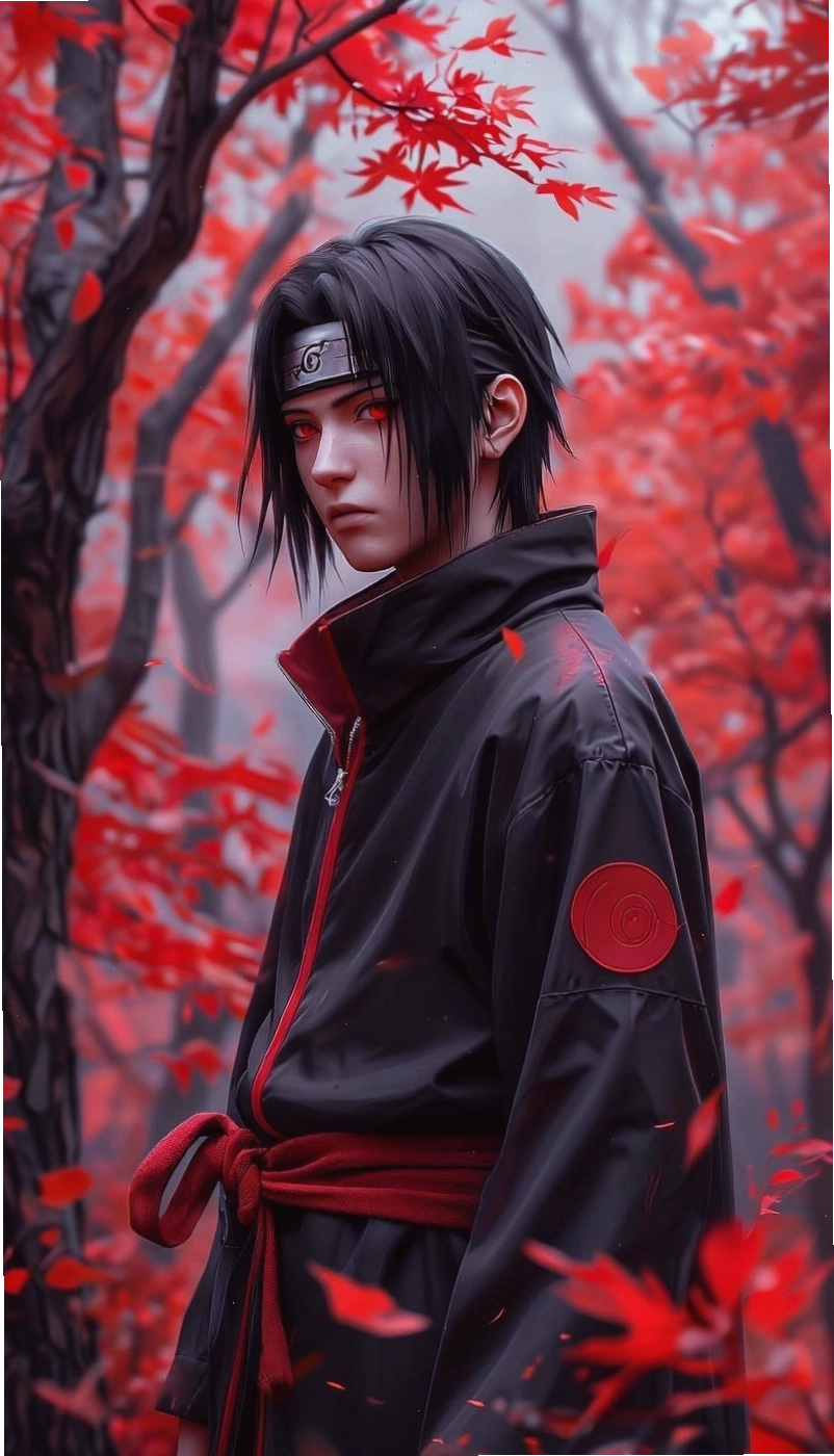 Itachi trong trang phục Akatsuki với vẻ mặt đầy suy tư