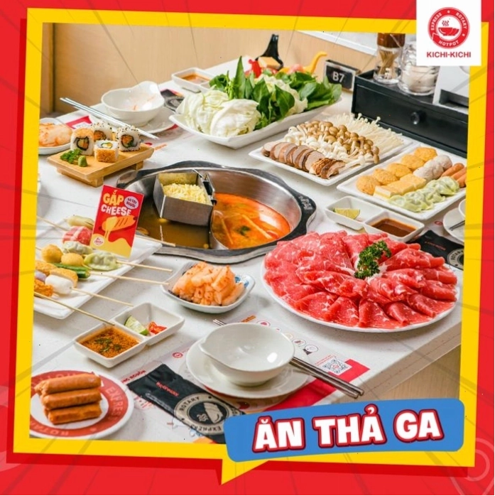 Không gian nhà hàng Kichi Kichi với băng chuyền lẩu đặc trưng