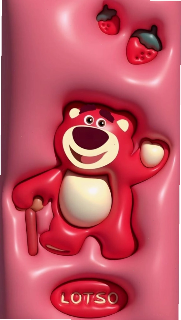 Lotso 3D nổi bật trên nền hồng bóng bẩy