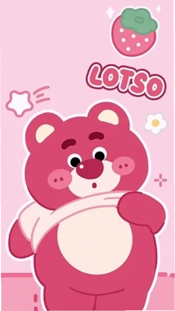 Lotso đứng thẳng trên nền hồng pastel nhẹ nhàng