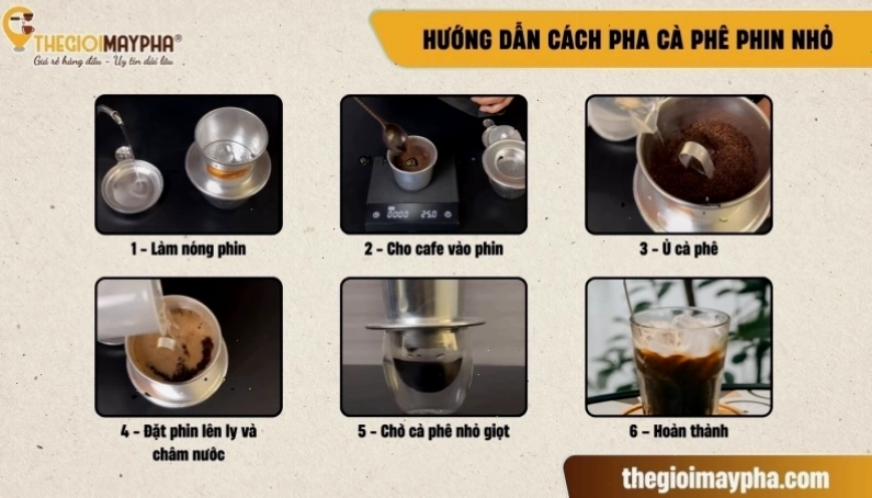 Ly cà phê phin đậm đặc đang được chuẩn bị, có thể thêm đá hoặc sữa