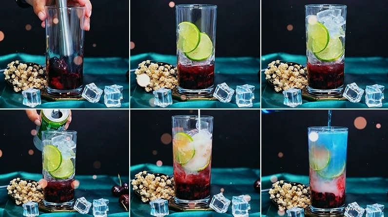 Ly Yakult Chanh Bạc Hà 7UP với cherry và chanh tươi