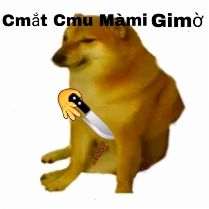 Meme Cheems cầm dao thể hiện sự bất ngờ hoặc đe dọa hài hước