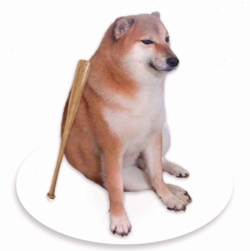Meme Cheems cầm gậy, sẵn sàng 