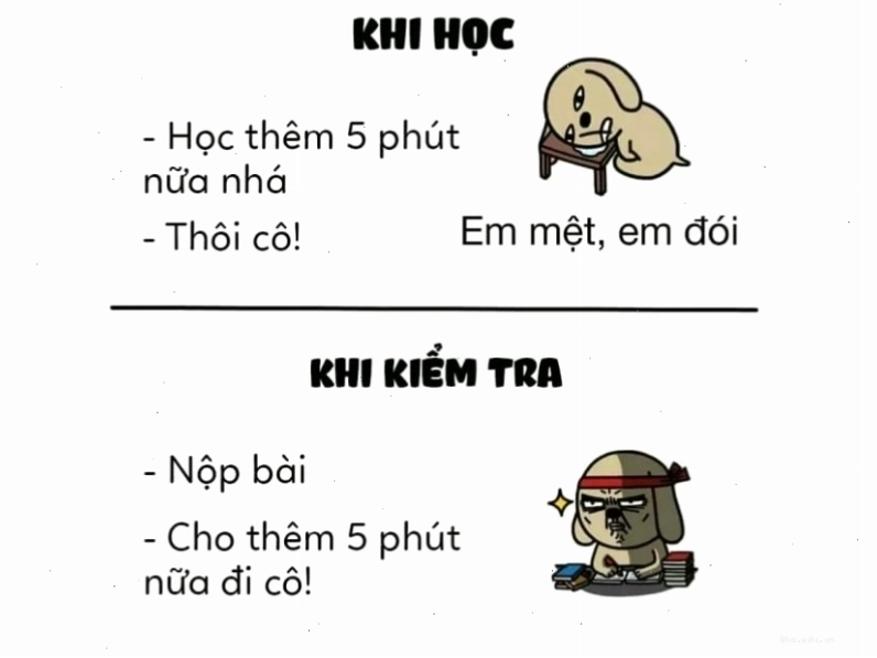 Meme so sánh 5 phút khi học và khi kiểm tra