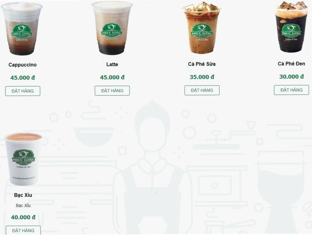 Menu cà phê tại Phúc Long với nhiều lựa chọn hấp dẫn
