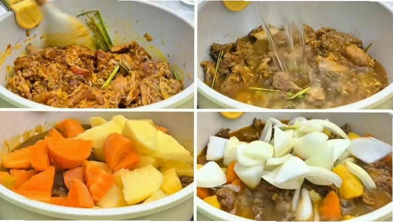 Nấu bò kho trên bếp lửa nhỏ