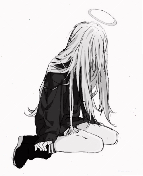 Nhân vật anime trắng đen với phong cách độc đáo và tâm trạng buồn