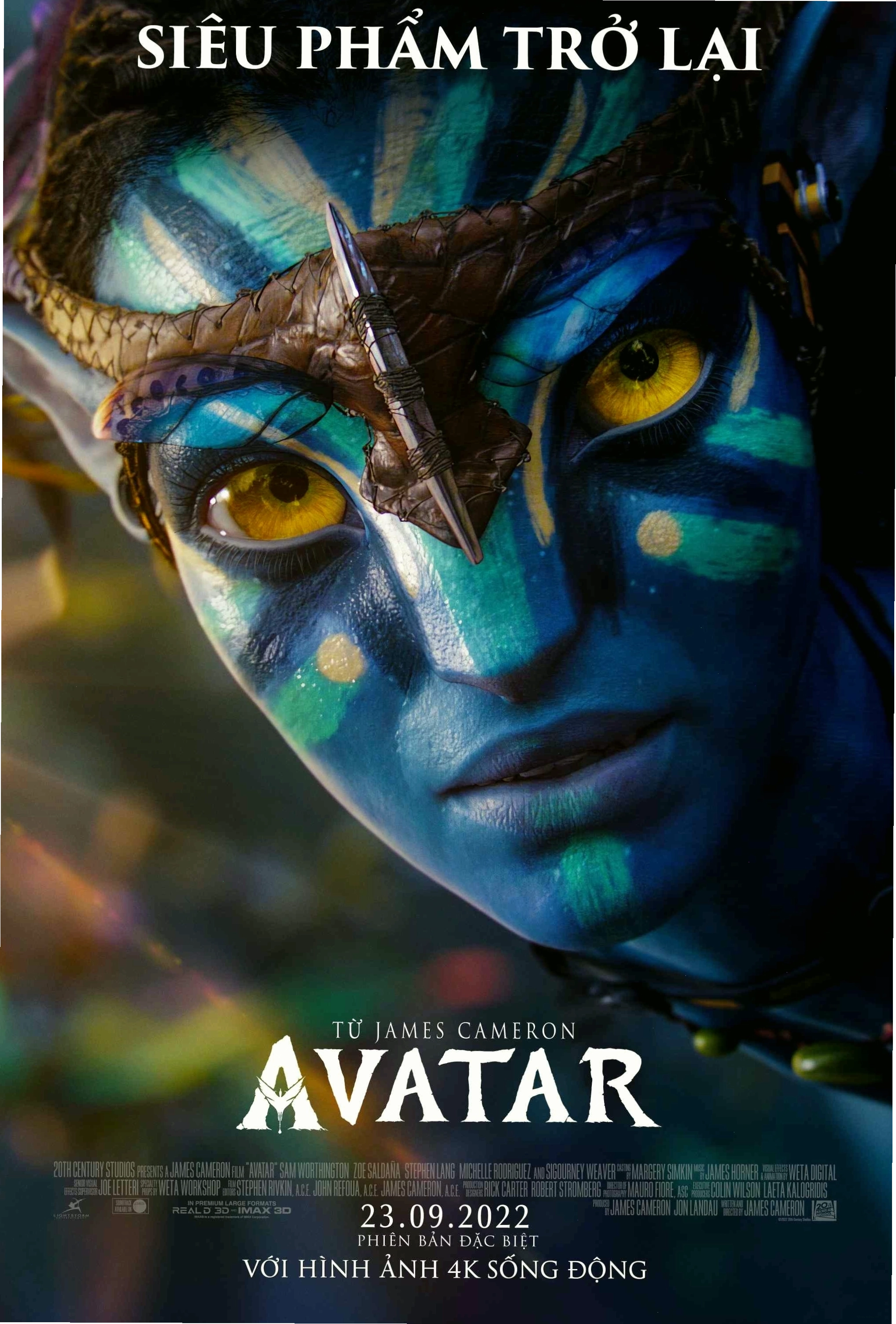 Poster phim Avatar phần 1 với hình ảnh Jake Sully trong cơ thể avatar Na'vi