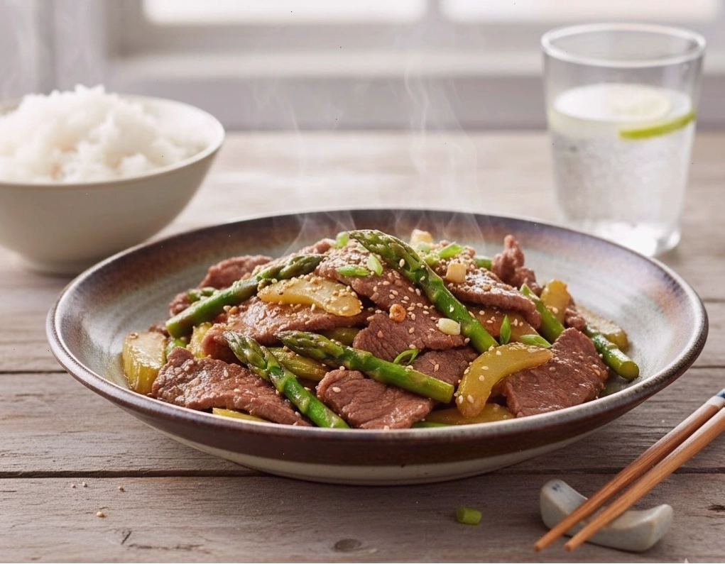 Thịt bò xào măng tây bổ dưỡng cho thực đơn đẹp da