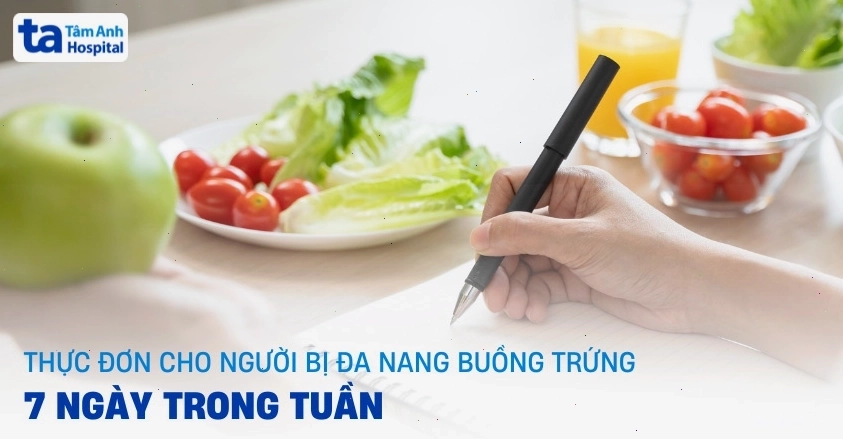Thực đơn lành mạnh cho người bị đa nang buồng trứng với rau xanh và protein