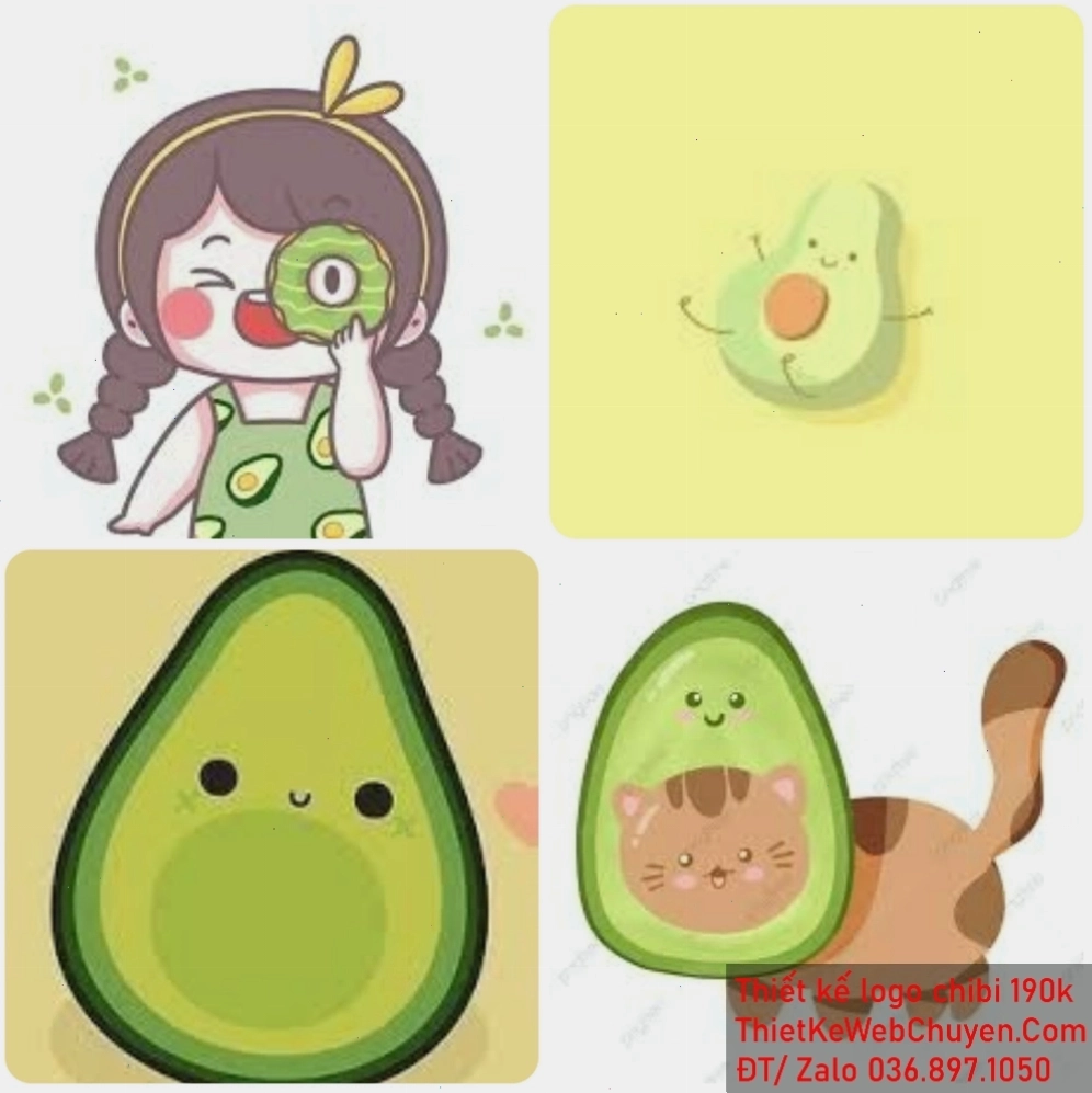 Trái bơ chibi cute đang cười rạng rỡ