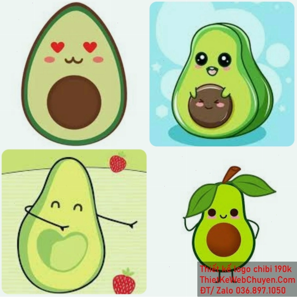 Trái bơ chibi cute đang nháy mắt