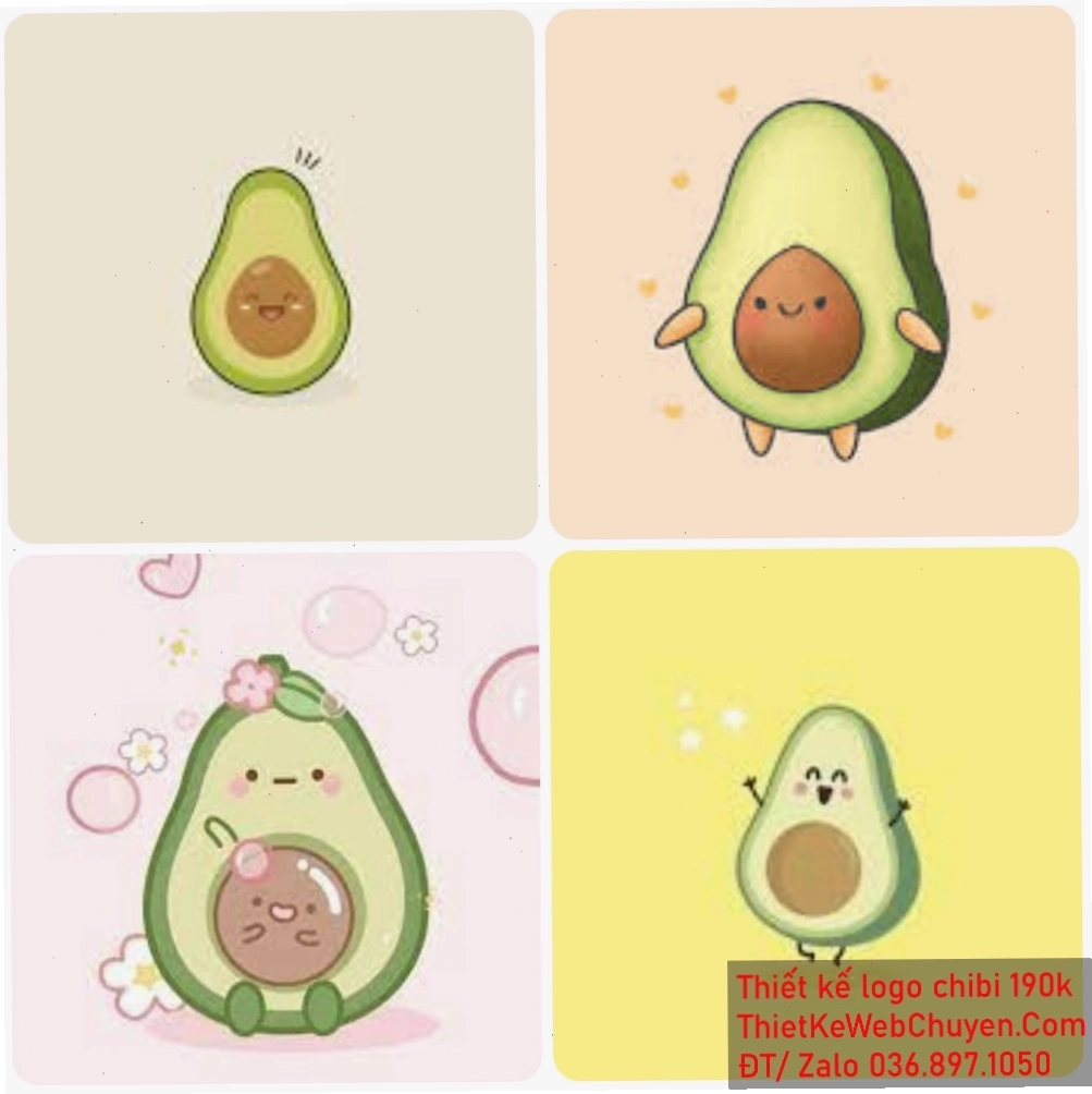 Trái bơ chibi cute đội một chiếc mũ