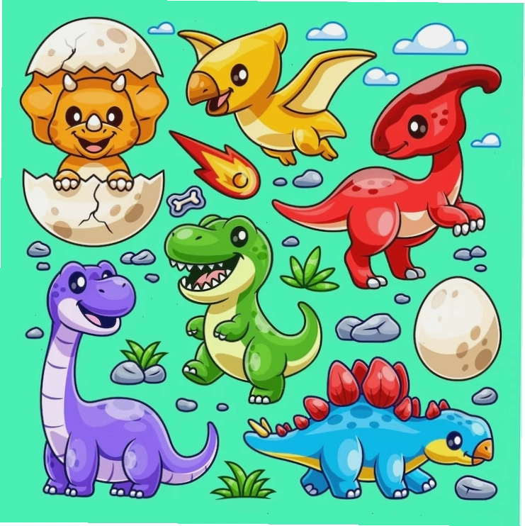 Bộ sưu tập các loài khủng long chibi đa dạng màu sắc