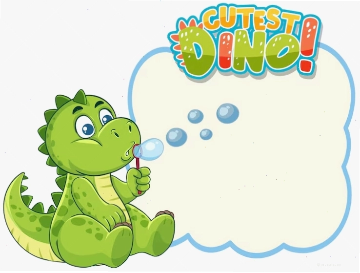 Khủng long xanh dễ thương đang thổi bong bóng xà phòng
