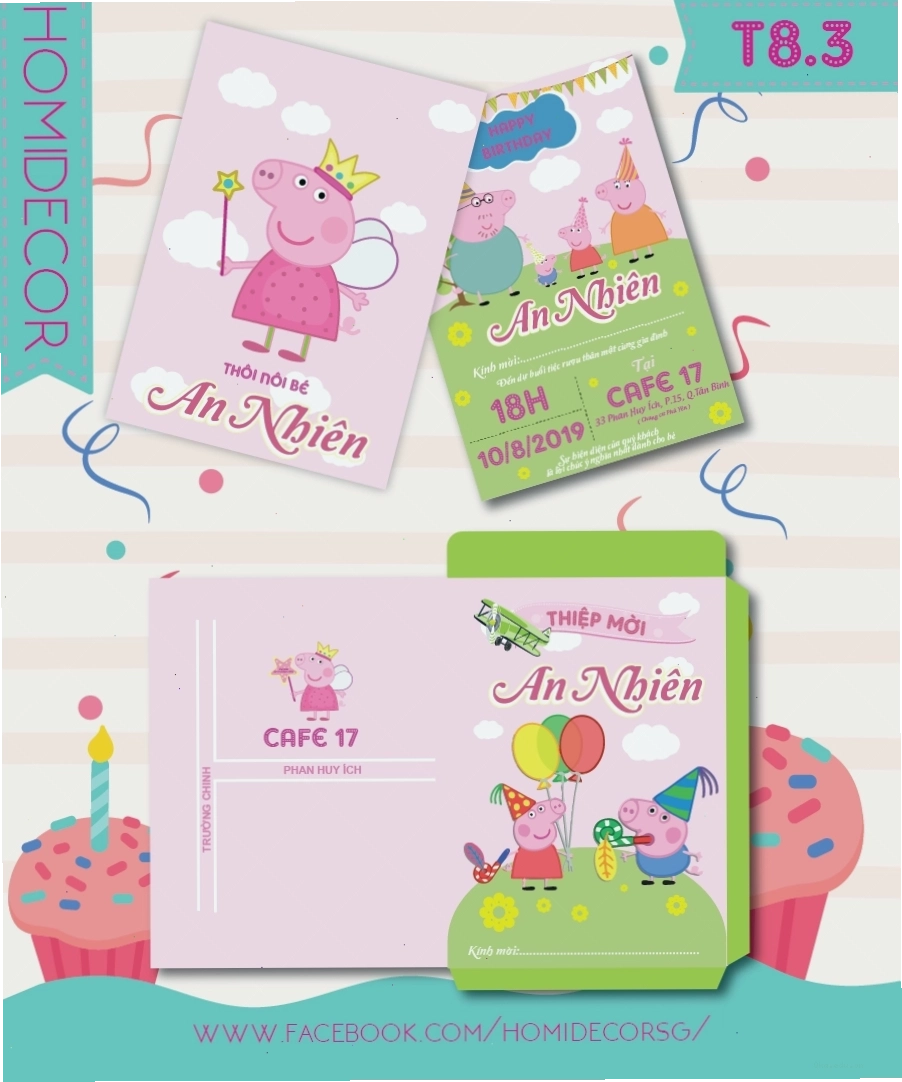 Mẫu thiệp mời sinh nhật chủ đề Peppa Pig cho bé gái