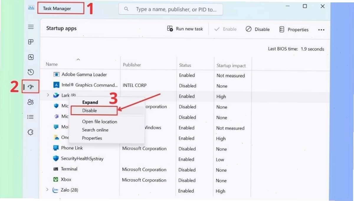 Sử dụng Task Manager để tắt ứng dụng khởi động cùng hệ thống