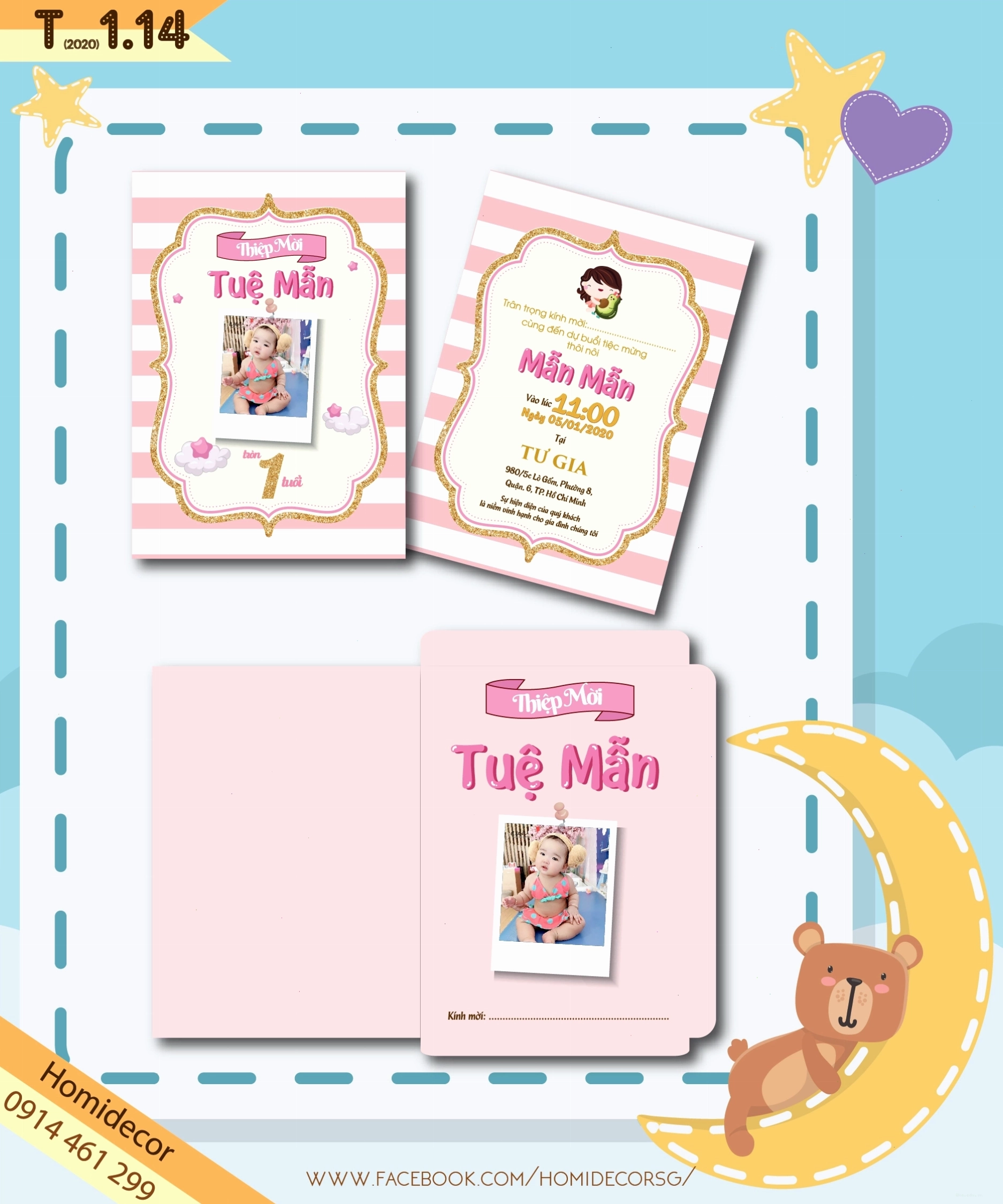 Thiết kế thiệp mời sinh nhật in ảnh trực tiếp của bé