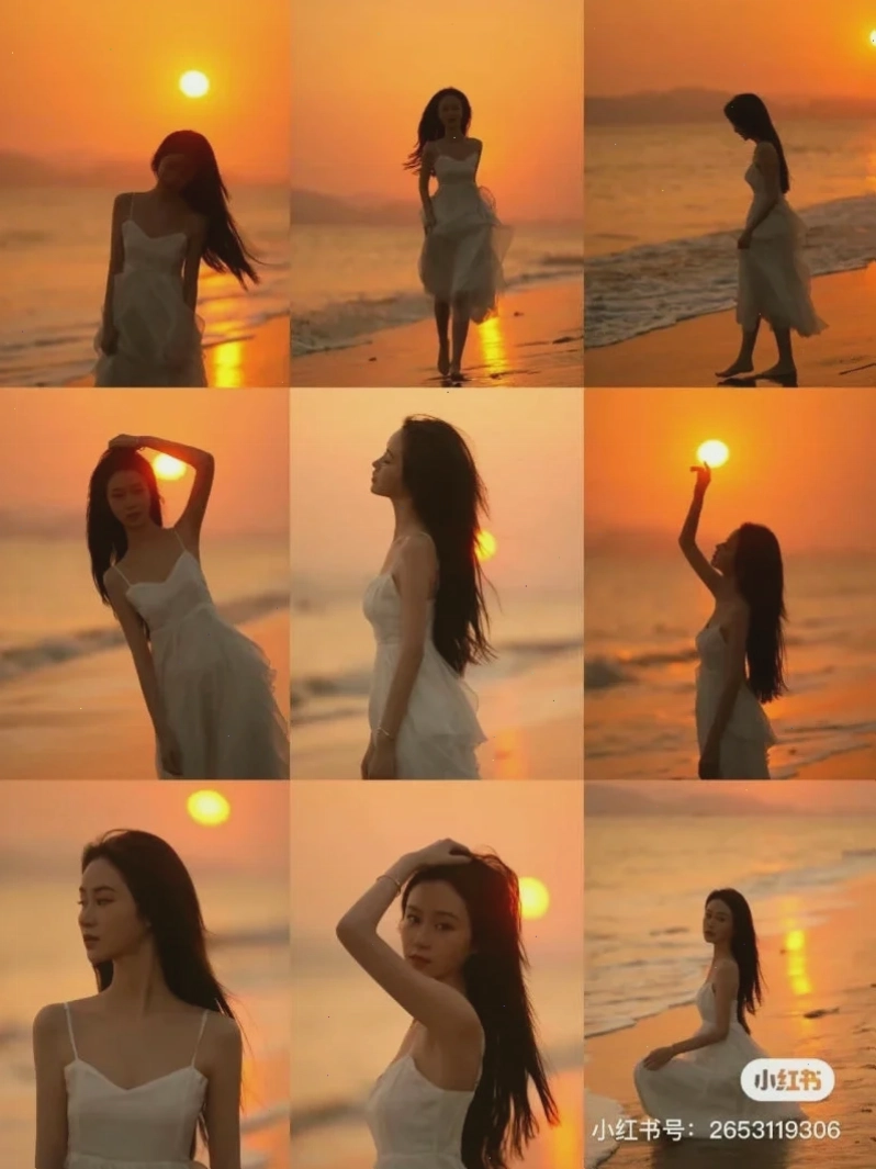 hot girl tạo dáng sexy trên bãi biển lúc hoàng hôn